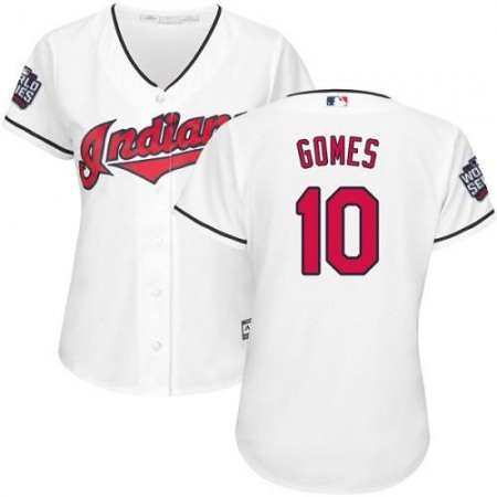 indians #10 Yan Gomes White 2016 World Series Bound Women's Home Stitched MLB Jersey