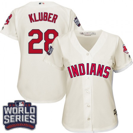 indians #28 Corey Kluber Cream 2016 World Series Bound Women's Alternate Stitched MLB Jersey