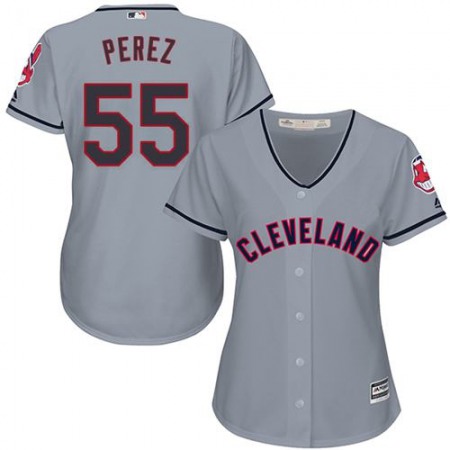 indians #55 Roberto Perez Grey Women's Road Stitched MLB Jersey