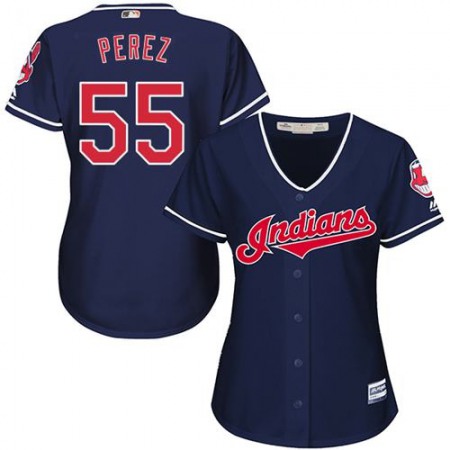 indians #55 Roberto Perez Navy Blue Women's Alternate Stitched MLB Jersey