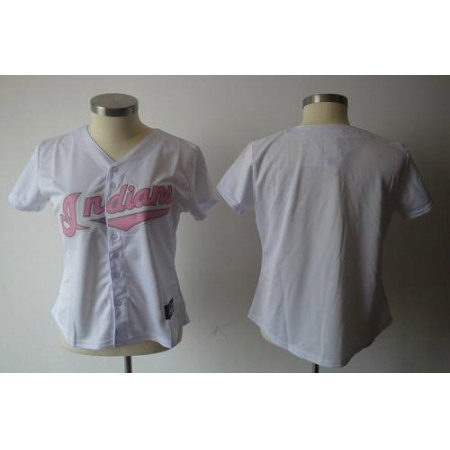 indians Blank White With Pink No. Women's Fashion Stitched MLB Jersey