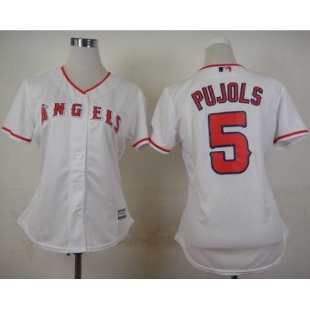 Angels of Anaheim #5 Albert Pujols White Women's Home Stitched MLB Jersey