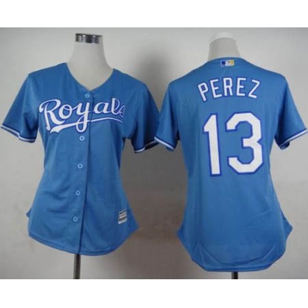 Royals #13 Salvador Perez Light Blue Alternate 1 Women's Stitched MLB Jersey