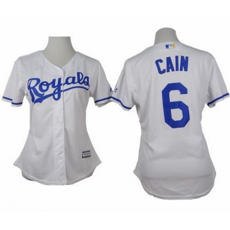 Royals #6 Lorenzo Cain White Home Women's Stitched MLB Jersey