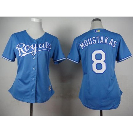 Royals #8 Mike Moustakas Light Blue Alternate 1 Women's Stitched MLB Jersey