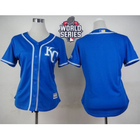 Royals Blank Blue Alternate 2 W/2015 World Series Patch Women's Stitched MLB Jersey