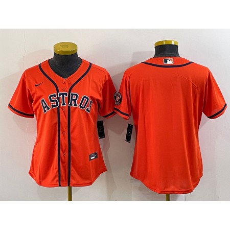 Women's Houston Astros Orange With Patch Cool Base Stitched Baseball Jersey(Run Small)