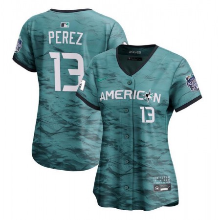 Women's Kansas City Royals #13 Salvador Perez Teal 2023 All-star Stitched Baseball Jersey(Run Small)