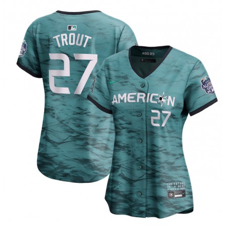 Women's Los Angeles Angels #27 Mike Trout Teal 2023 All-star Stitched Baseball Jersey(Run Small)