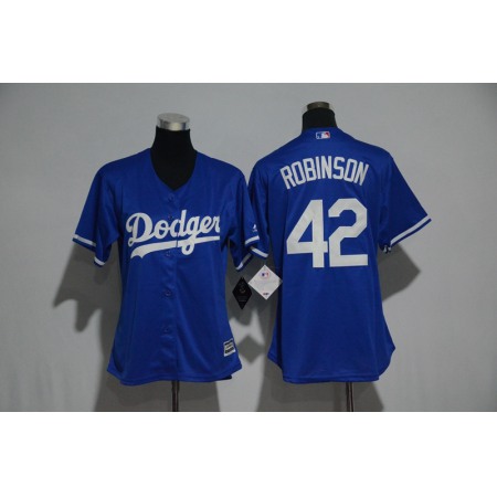 Women's Los Angeles Dodgers #42 Jackie Robinson Majestic Royal Cool Base Player Stitched MLB Jersey