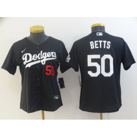 Women's Los Angeles Dodgers #50 Mookie Betts Black Cool Base Stitched Jersey(Run Small)