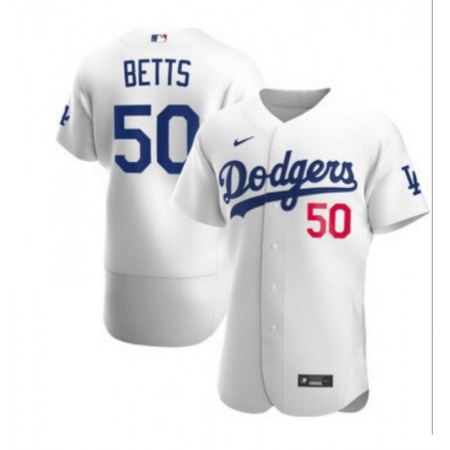 Women's Los Angeles Dodgers #50 Mookie Betts White Flex Base Stitched Jersey(Run Small)