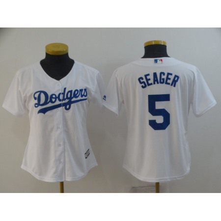 Women's Los Angeles Dodgers #5 Corey Seager White Cool Base Stitched MLB Jersey(Run Small)