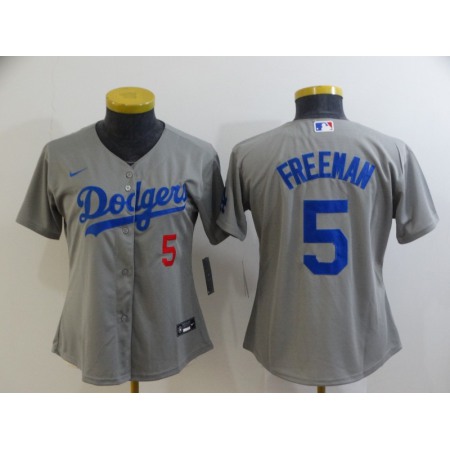Women's Los Angeles Dodgers #5 Freddie Freeman Grey Cool Base Stitched Baseball Jersey(Run Small)