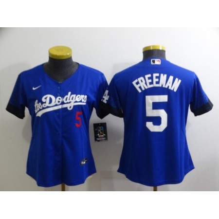 Women's Los Angeles Dodgers #5 Freddie Freeman Royal City Connect Cool Base Stitched Baseball Jersey(Run Small)