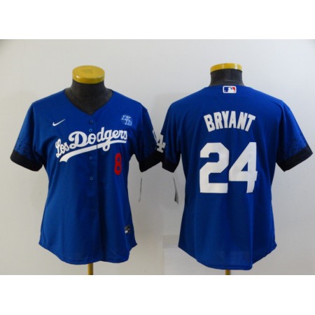 Women's Los Angeles Dodgers Front #8 Back #24 Kobe Bryant 2021 Royal City Connect Cool Base Stitched Baseball Jersey(Run Small)