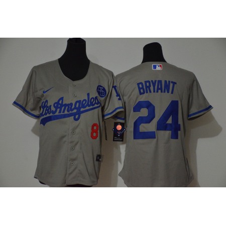 Women's Los Angeles Dodgers Front #8 Back #24 Kobe Bryant Grey With KB Patch Cool Base Stitched Jersey(Run Small)