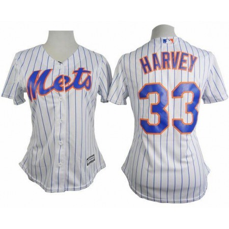 Mets #33 Matt Harvey White(Blue Strip) Women's Home Stitched MLB Jersey