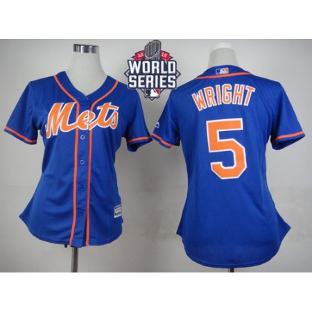 Mets #5 David Wright Blue Alternate W/2015 World Series Patch Women's Stitched MLB Jersey