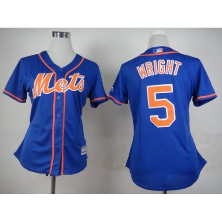 Mets #5 David Wright Blue Alternate Women's Stitched MLB Jersey