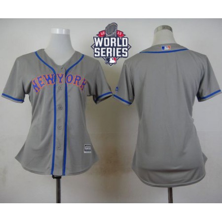 Mets Blank Grey Road W/2015 World Series Patch Women's Stitched MLB Jersey