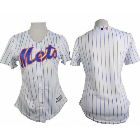 Mets Blank White(Blue Strip) Women's Home Stitched MLB Jersey