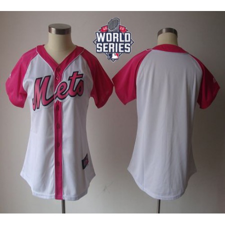 Mets Blank White/Pink W/2015 World Series Patch Women's Splash Fashion Stitched MLB Jersey