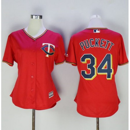 Twins #34 Kirby Puckett Red Women's Alternate Stitched MLB Jersey