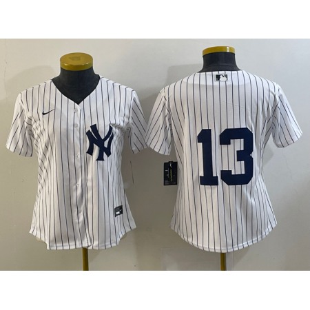 Women's New York Yankees #13 Alex Rodriguez White Cool Base Stitched Jersey(Run Small)
