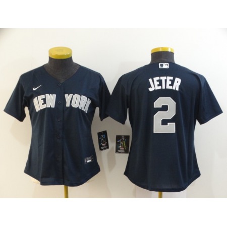 Women's New York Yankees #2 Derek Jeter Navy Cool Base Stitched MLB Jersey(Run Small)