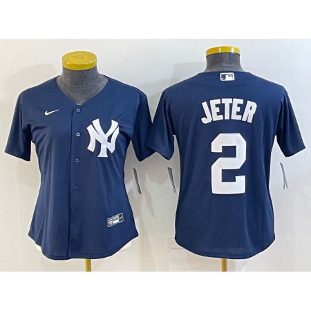Women's New York Yankees #2 Derek Jeter Navy Stitched Baseball Jersey(Run Small)