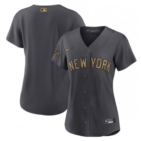 Women's New York Yankees Blank 2022 All-Star Charcoal Stitched Baseball Jersey(Run Small)
