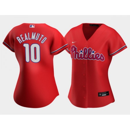 Women's Philadelphia Phillies #10 J.T. Realmuto Red Stitched Baseball Jersey(Run Small)