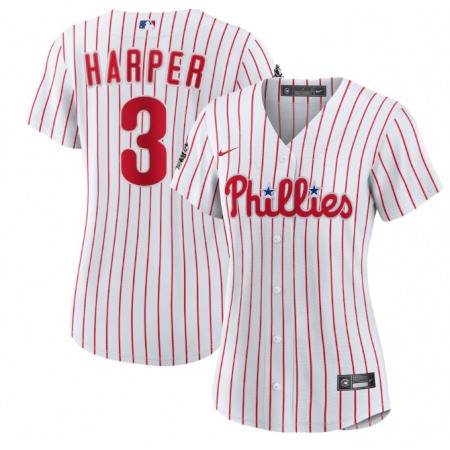 Women's Philadelphia Phillies #3 Bryce Harper White 2022 World Series Flex Base Stitched Baseball Jersey(Run Small)