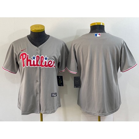 Women's Philadelphia Phillies Blank Gray Cool Base Stitched Baseball Jersey(Run Small)