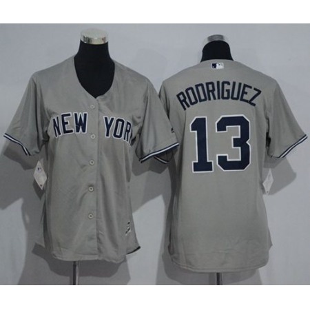Yankees #13 Alex Rodriguez Grey Women's Road Stitched MLB Jersey