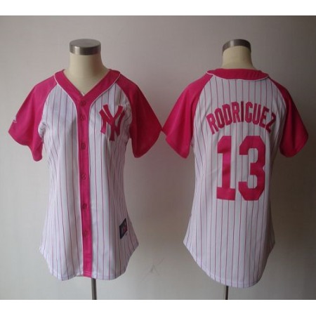 Yankees #13 Alex Rodriguez White/Pink Women's Splash Fashion Stitched MLB Jersey