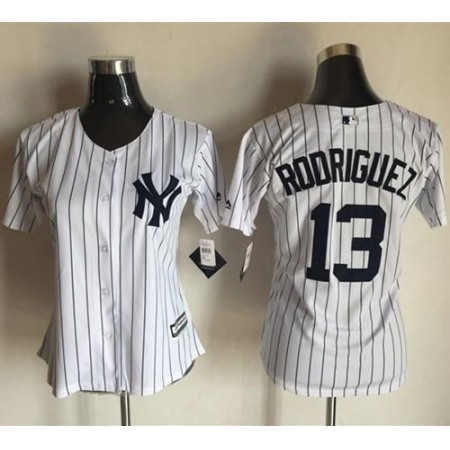 Yankees #13 Alex Rodriguez White Strip Women's Fashion Stitched MLB Jersey
