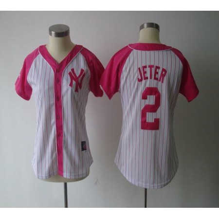 Yankees #2 Derek Jeter White/Pink Women's Splash Fashion Stitched MLB Jersey