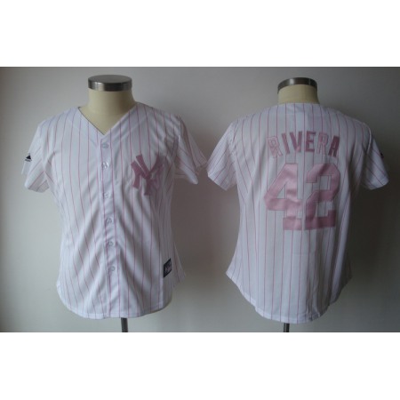 Yankees #42 Mariano Rivera White With Pink Strip Women's Fashion Stitched MLB Jersey