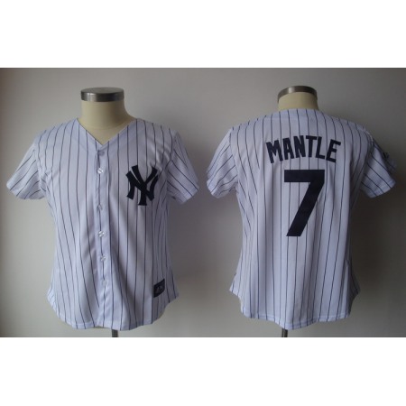Yankees #7 Mickey Mantle White Strip Women's Fashion Stitched MLB Jersey