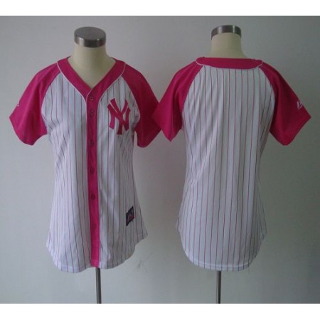 Yankees Blank White/Pink Women's Splash Fashion Stitched MLB Jersey