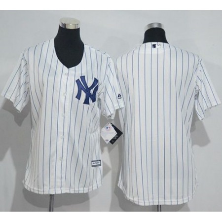 Yankees Blank White Strip Women's Home Stitched MLB Jersey