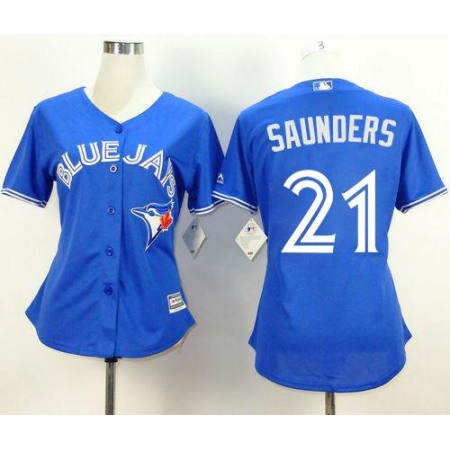 Blue Jays #21 Michael Saunders Blue Alternate Women's Stitched MLB Jersey