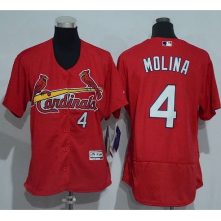 Cardinals #4 Yadier Molina Red Flexbase Authentic Women's Stitched MLB Jersey