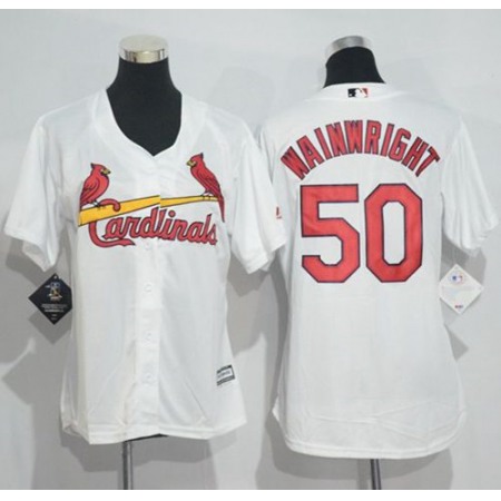 Cardinals #50 Adam Wainwright White Women's Home Stitched MLB Jersey