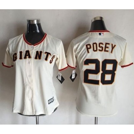 Giants #28 Buster Posey Cream Women's Home Stitched MLB Jersey