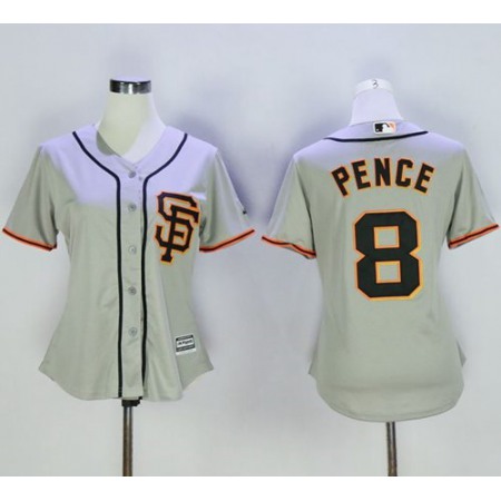 Giants #8 Hunter Pence Grey Women's Road 2 Stitched MLB Jersey