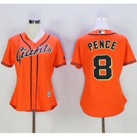 Giants #8 Hunter Pence Orange Women's Alternate Stitched MLB Jersey