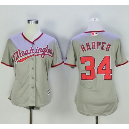 Nationals #34 Bryce Harper Grey Women's Road Stitched MLB Jersey